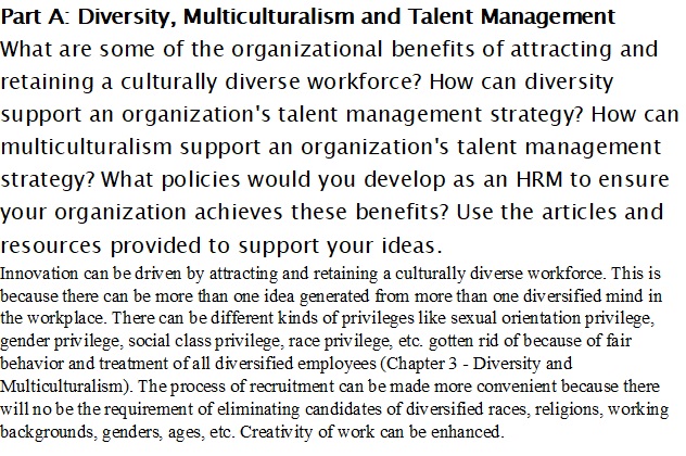 Week 2 Part A Diversity, Multiculturalism and Talent Management